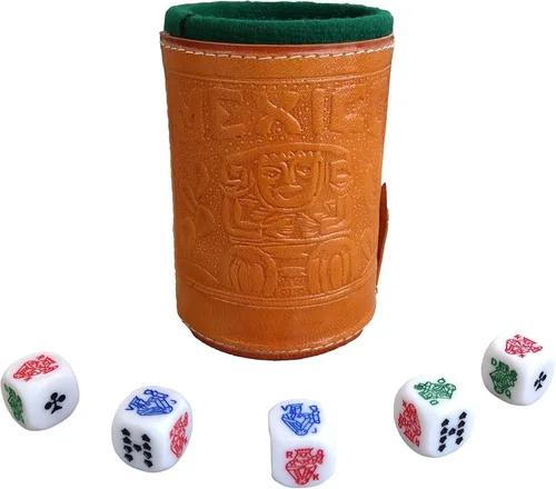 Vista 9 de marquez Juego de dados de póquer de copa con forro de cuero (cubilete)... Negro