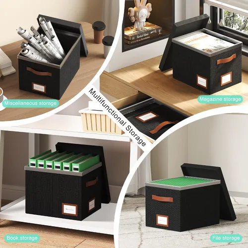 Vista 4 de Caja organizadora de archivos con tapa para colgar, organizador de archivos decorativo con riel deslizante de plástico integrado de una pieza Negro