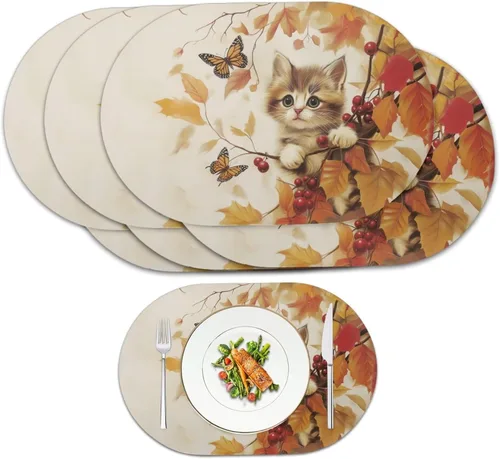 Vista 64 de Blue Flower Dining Table Mats Set of 2 Hummingbird Heat Resistant Placemats Washable and Wipeable Non Slip Place Mat, Waterproof Modern Dining Table