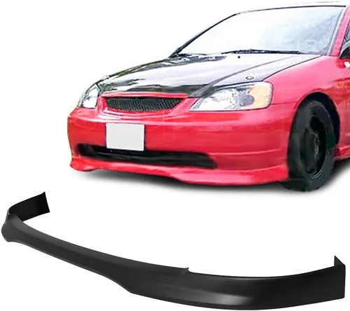 Vista 5 de Compatible con/Repuesto para labio de parachoques delantero, alerón de labio delantero PU estilo MU negro, se adapta a Honda Civic 2001 2002 2003