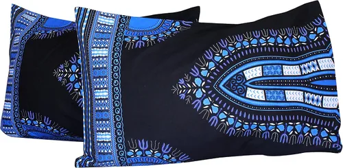 Vista 13 de Fundas de almohada en African Dashiki Art 100% algodón tejido Batik estampados, juego de 2 fundas, negro amarillo