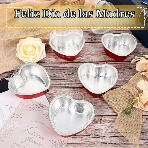 Vista 6 de Juego de 40 moldes de papel de aluminio para tartas en forma de corazón con tapas, 3.4 fl oz/3.4 onzas, desechables, mini tazas para hornear