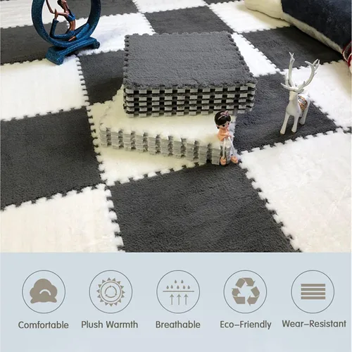 Vista 3 de Azulejos de alfombra entrelazados de 12 x 12 pulgadas, 10 tapetes de espuma EVA, alfombras de felpa suave y esponjosa, tapete de juego