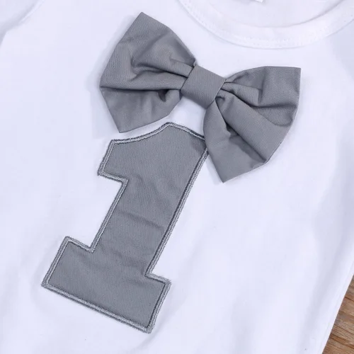 Vista 4 de GRNSHTS Ropa divertida de primer cumpleaños para bebé niño, mameluco con pajarita, mameluco para tartas