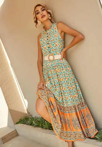 Vista 2 de R.Vivimos - Maxivestido de verano sin mangas con estampado floral, bohemio y floral, para mujer