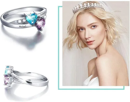 Vista 5 de Anillos de piedra natal personalizados para mujer, regalos personalizados para el día de la madre, anillos de promesa para madre e hija o mejor