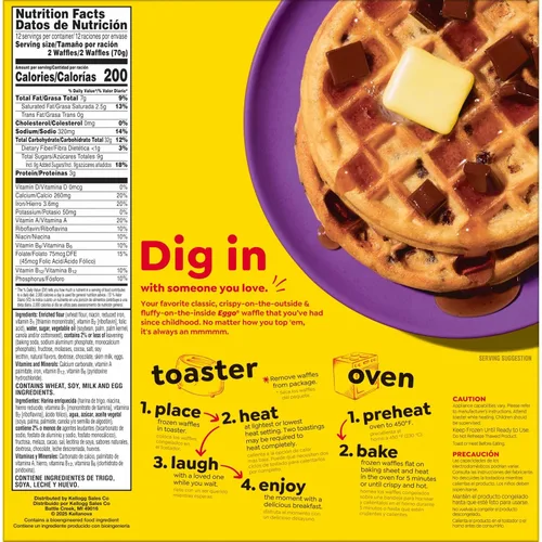 Vista 2 de Eggo Waffles con chispas de chocolate, comida para el desayuno, 24 gofres (congelados)