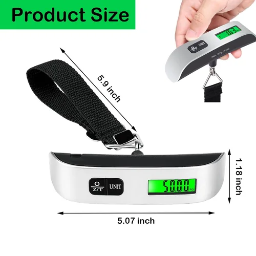 Vista 2 de PCTC Báscula digital de equipaje, pantalla LCD, báscula de equipaje portátil para maletas con mango de pintura de goma, sensor de temperatura, 110