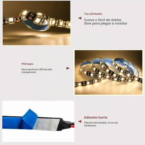 Vista 4 de Tira de luz LED de 12 V, blanco cálido, 3000 K, tira de luz LED de 16.4 pies, tablero PCB negro, SMD 5050 IP65, impermeable, 300 LED, cinta LED