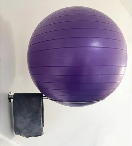 Vista 5 de Soporte de bola de ejercicio de acero inoxidable montado en la pared, estante resistente para pelotas de yoga, soporte de exhibición de bolas