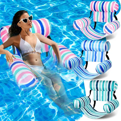 Vista 12 de Paquete de 3 flotadores inflables para piscina, sillas flotantes para adultos, hamaca ajustable, silla flotante de agua, natación, patrón de plantas