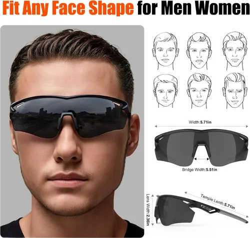 Vista 2 de Lentes de sol deportivos polarizados para hombres y mujeres, lentes de sol envolventes para correr, ciclismo, béisbol, pesca, golf, senderismo