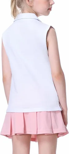 Vista 5 de EXARUS Camisetas polo de golf para niñas, sin mangas, cuello en V, tenis, atléticas, para ejercicio escolar de 5 a 12 años