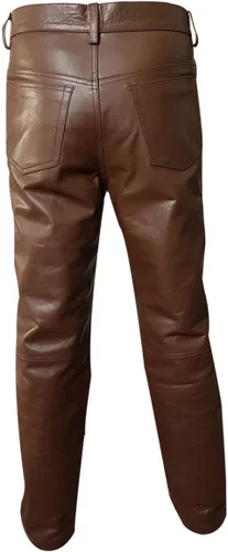 Vista 3 de Cuero De Vaca Marrón Real Elegante Y Sexy 501 Estilo Jeans Pantalones Pantalones Bikers