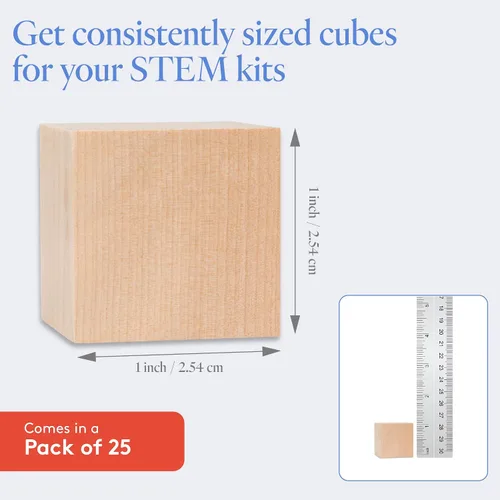 Vista 4 de Cubos de madera de 1 pulgada, paquete de 25 bloques de madera pequeños, bloques de madera para manualidades, STEM, construcción y dados de madera