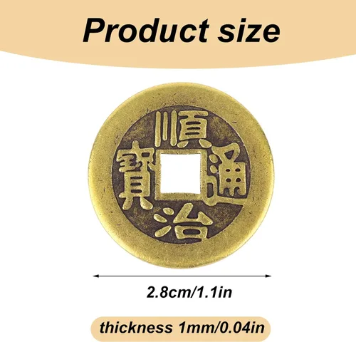 Vista 2 de 6 monedas chinas I Ching, 1.1 in/1,1 pulgadas, monedas chinas de la suerte de Feng Shui de latón de buena suerte, moneda antigua práctica