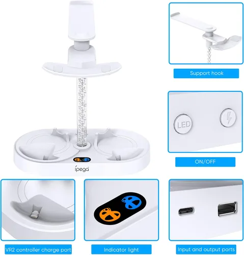 Vista 7 de Estación de carga para PS VR2 con luz RGB, soporte de carga vertical GORIXER para PSVR2, accesorios de pantalla de auriculares para Playstation VR2