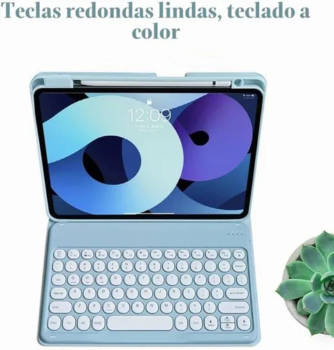 Vista 4 de Funda de teclado compatible con iPad de 9ª, 8ª y 7ª generación, Air 3ª generación Pro de 10.5, con mouse Bluetooth, tecla redonda, lindo teclado