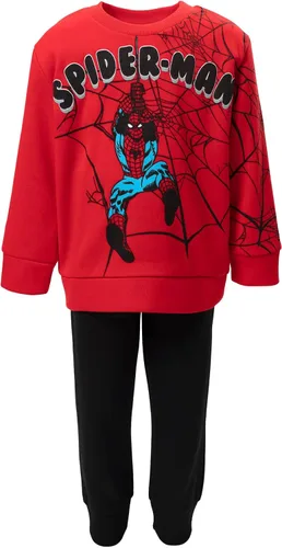 Vista 4 de Marvel Conjunto de sudadera y pantalones de vellón Spider-Man para niños pequeños a grandes, Rojo