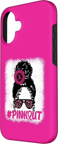 Vista 2 de iPhone 16 desordenado moño desgastado cinta rosa rosa hacia fuera caso cáncer de mama