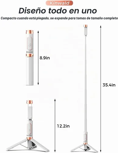 Vista 2 de Trípode Selfie Stick para iPhone y Android, soporte de trípode portátil para teléfono con control remoto Bluetooth, apertura con un solo clic