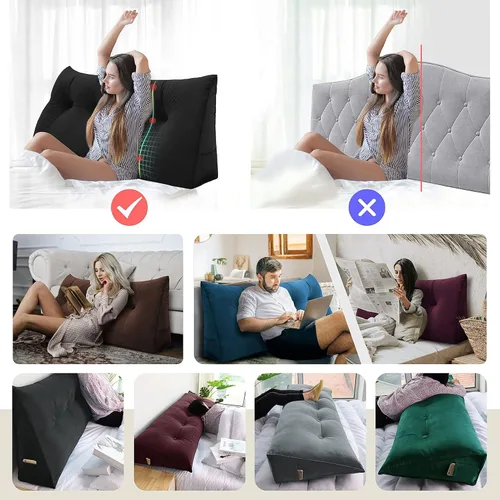 Vista 3 de Almohada triangular para cabecero, almohada de lectura de pana triangular, almohada triangular para cabecero, almohada de apoyo para dormitorio