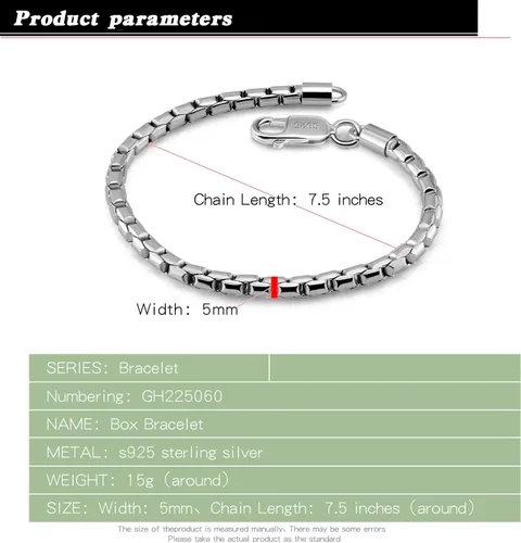 Vista 3 de Pulsera de plata de ley 925 para hombre, estilo italiano, 0.197 in, cuadrado, eslabones Rolo, cadena redonda, 6.5 "7" 7.5 "8" 8.5" 9" brazalete fino
