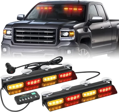 Vista 11 de XRIDONSEN Luces estroboscópicas de emergencia para salpicadero, advertencia intermitente de seguridad ámbar con controlador de pantalla digital