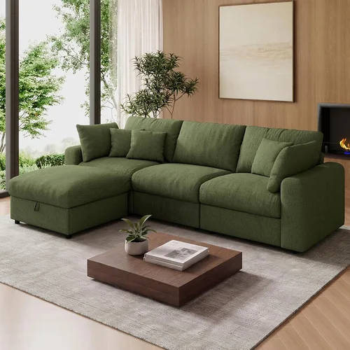 Vista 11 de WorthFurni Sofás seccionales Cloud de 110 pulgadas para sala de estar, sofá modular con asiento profundo, sofá convertible en forma de L con otomana