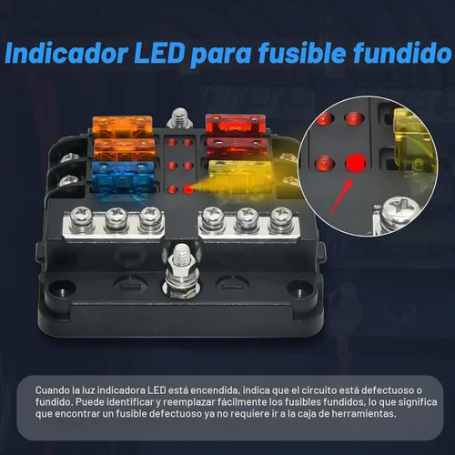 Vista 2 de Geloo Bloque de fusibles de 12V para barco, bloque de fusibles marinos de 6