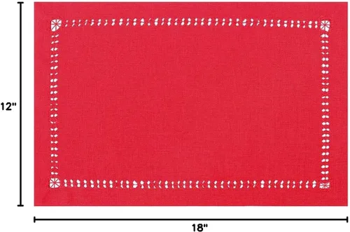 Vista 4 de Grelucgo Juego de 4 manteles individuales decorativos hechos a mano con punto vainica, color rojo, rectangular, 12 x 18 pulgadas