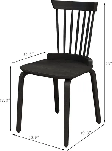 Vista 3 de Dining Chairs Set of 2, Farmhouse Wooden Spindle Back Kitchen Chairs, Windsor Dining Chairs for Kitchen and Dining Room, Solid Wood Slat Back Black