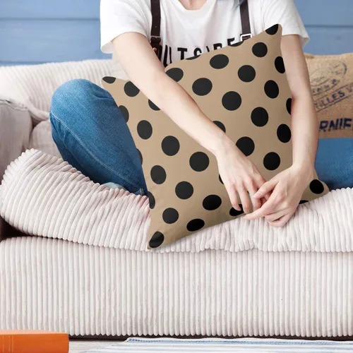 Vista 5 de Fundas de almohada de lunares negros sobre beige de 16 x 16 pulgadas, fundas de almohada decorativas rústicas y cuadradas para decoración del sofá