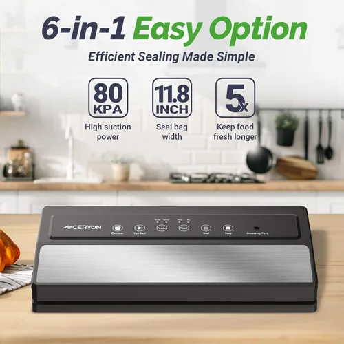 Vista 11 de [Usado] GERYON Sellador al vacío, máquina selladora al vacío para almacenamiento de alimentos con bolsas selladoras y rollo, sellador automático