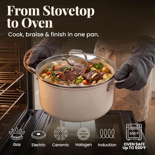Vista 5 de GOTHAM STEEL PRO 13pc Anodized Pots and Pans Set Non Stick Ceramic Cookware Cream