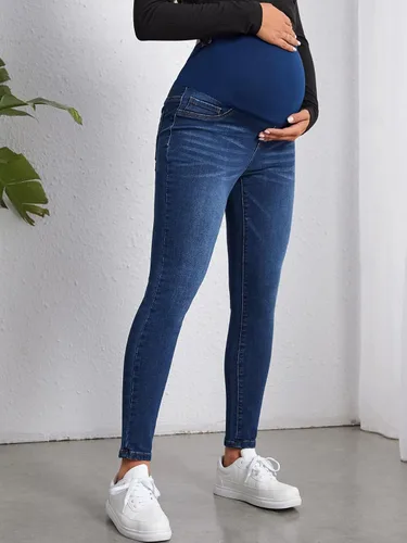 Vista 5 de Floerns Jeans de maternidad para mujer, de cintura alta, ajustados, cómodos, elásticos, pantalones de embarazo