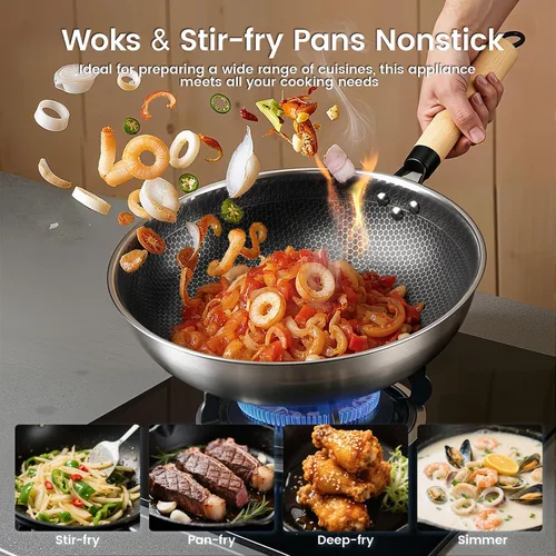 Vista 7 de Wok de inducción cóncava de 1700 W 120 V con wok de acero inoxidable, calentamiento continuo sin pulsos, 16 niveles de potencia, quemador portátil