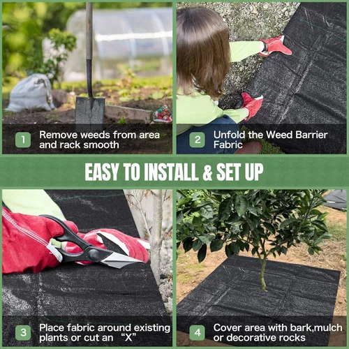 Vista 5 de Solim Tela de barrera de malezas de alta calidad de 4 x 300 pies, duradera y resistente, alfombrilla de control de malas hierbas de jardinería