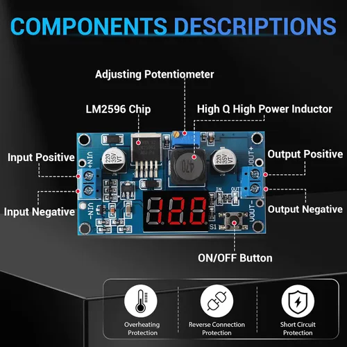 Vista 2 de DROK 10 unidades de pantalla LED LM2596 Buck Convertidor - DC a DC Buck Convertidor Regulador de voltaje ajustable 4-40V a 1.25-37V
