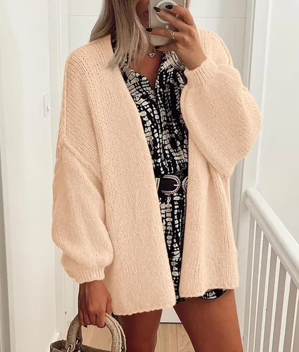 Vista 4 de PRETTYGARDEN Suéteres tipo cárdigan de gran tamaño para mujer Albaricoque