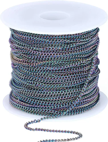 Vista 5 de Rollo de cadenas coloridas de acero inoxidable de 66 pies, acero inoxidable 304 de 0.059 pulgadas de acero inoxidable 304, cadenas trenzadas