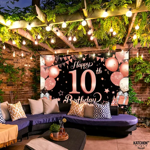 Vista 7 de KatchOn Cartel de cumpleaños número 10 de oro rosa - XL, 72 x 44 pulgadas Telón de fondo de feliz cumpleaños 10