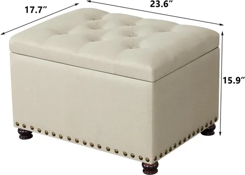 Vista 3 de Otomana de Almacenamiento de 24", Otomana de Tela Reposapiés con Tapa Articulada, Taburete Tapizado Rectangular Acolchado, Carga hasta 350 lb