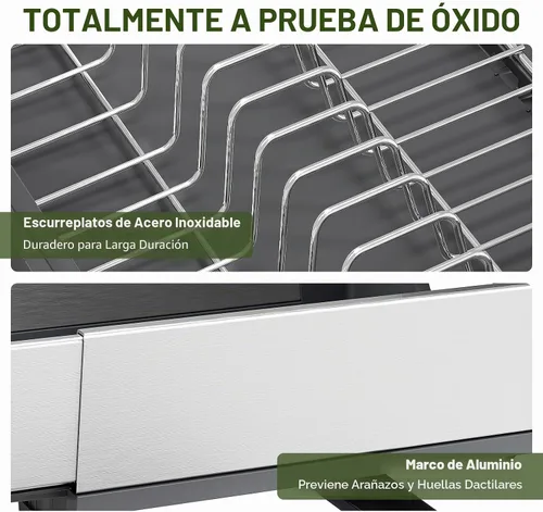 Vista 7 de Urackify Escurridor de platos expandible, escurridor de platos de acero inoxidable con marco de aluminio, escurridor de platos para encimera