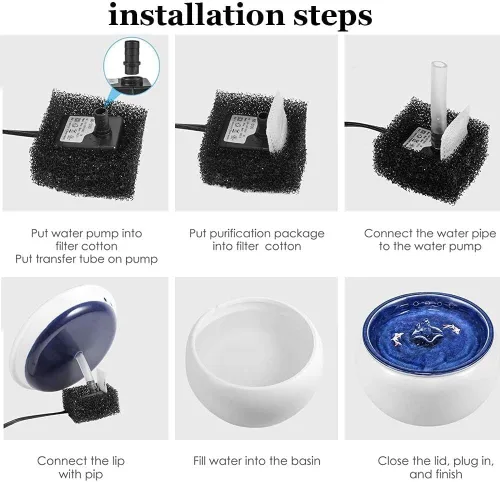 Vista 6 de REAGAR Fuente de agua de cerámica para gatos con 2 juegos de filtros de repuesto y dispensador automático de agua para gatos, diseño fácil