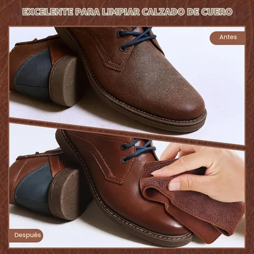 Vista 4 de 10 piezas de kit de paños para pulir zapatos con aplicadores para brillo, paños de limpieza para zapatos de cuero y botas, paños de microfibra