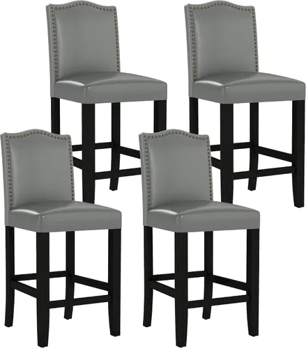 Vista 15 de LSSPAID Juego de 2 taburetes de bar, de 28.5 pulgadas, modernos tapizados de tela, taburetes de bar con respaldo de cabeza de clavo y patas de Beige