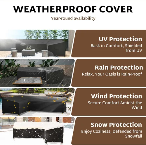 Vista 5 de iBirdie Funda para Muebles de Patio Exterior que se Ajusta a Sofás Seccionales en Forma de L de 100" x 130", 99" x 128", 98" x 126", Impermeable