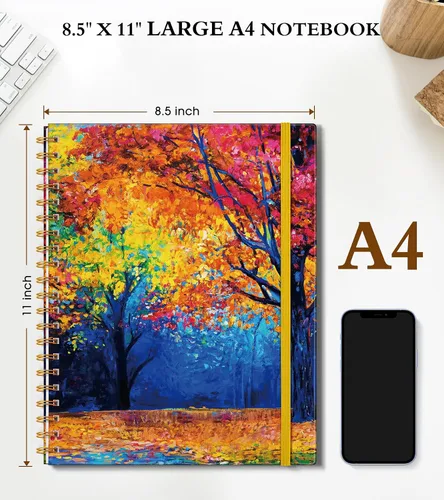 Vista 2 de Cuaderno de espiral de 8.5 x 11 pulgadas, cuadernos grandes A4 para mujeres y hombres, diario rayado universitario, papel de 3.53 oz/m², diarios