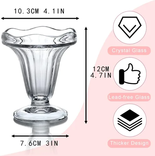 Vista 5 de kanpura Juego de 2 cuencos de helado Art Deco de 5 onzas, fondo más grueso, apto para congelador, apto para lavavajillas, elegante diseño